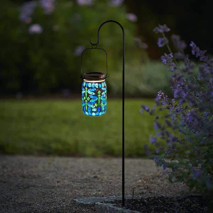Starsoul Solar Hanging Lanterns Outdoor Waterproof, Mosaic Dragonfly Decor Glass Solar Outdoor Lights, Decorative Solar Lantern for Outside Pathway Patio Porch Yard Decor