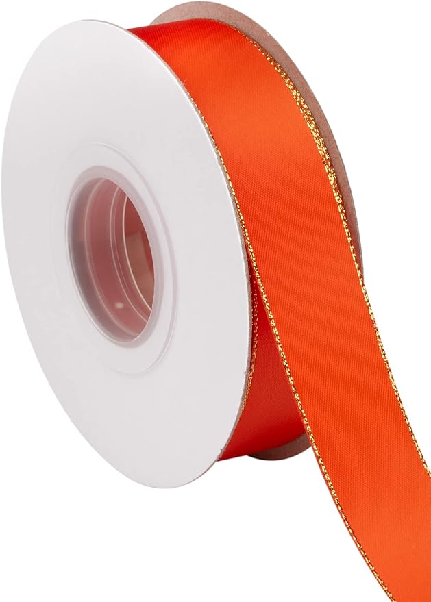 1" Double Face Satin Ribbon with Gold Edge 25 Yards (761-Autumn Orange), Perfect for Gift Wrapping, Party Decor, Wedding and Craft