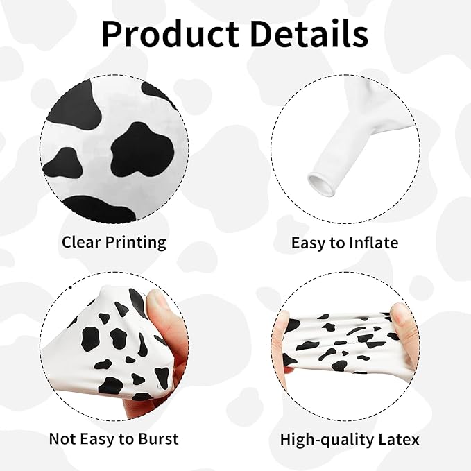 Baipian Cow Balloons, 60 Pcs Cow Print Balloons, 12 Inch Funny Farm Animal Balloons Latex Balloons Helium for Yard Farmhouse Farm Birthday Party Baby Shower Cowboy Cowgirl Party Decorations