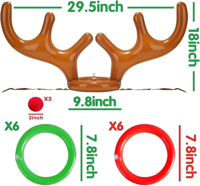 Christmas Inflatable Reindeer Antler Ring Toss Game Xmas Antler Heandband Toys Christmas Party Game Supplies for School Family Team Game Indoor Outdoor