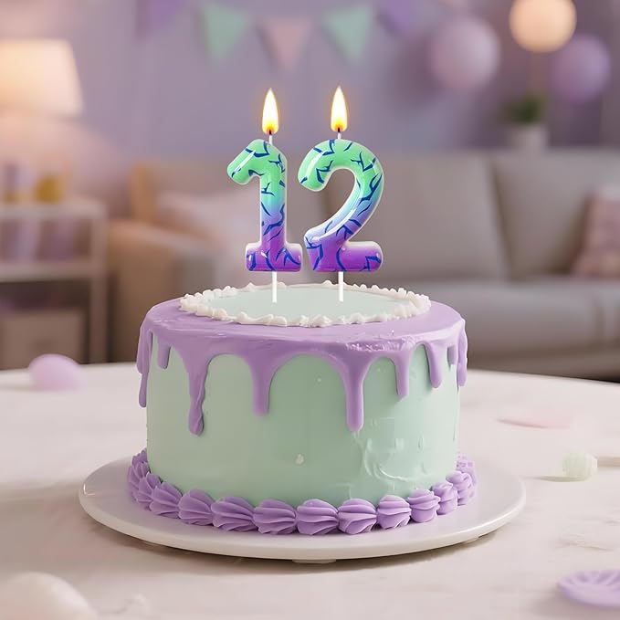 Number 2 Birthday Candle for Cake – Purple Green Gradient Number Candle with Mystic Rune Pattern, Decorative Cake Topper for Anniversary & Celebration