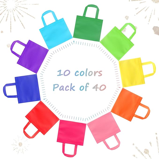 40Pcs Reusable Party Favor Bags, Non-Woven Small Goodie Bags, Treat Tote Gift Bag with Handles for Kids Birthday, Baby Shower
