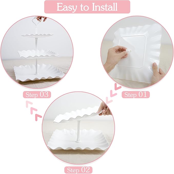 15 PCS Dessert Table Display Set White Cupcake Stand,3 Tiered Tray Stand Cup Cake Tower Holder, Cake Stand Serving Trays Dessert Display Stands for Tea Party Wedding Baby Shower-White