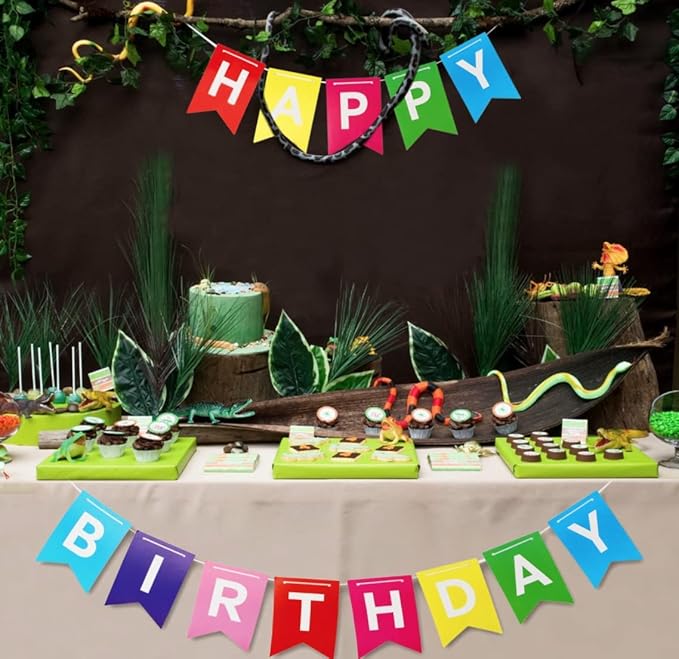 Happy Birthday Banner Backdrop Colorful Decoration Birthday sign for wall Party Supplies Backyard Decore Birthday Flag Bunting - 8 feet total signs (3 feet HAPPY, 5 feet BIRTHDAY)
