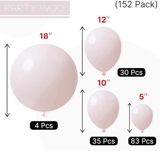 PartyWoo Beige Balloons 152pcs Different Sizes of 18 12 10 5 Inch Boho Cream Ivory Neutral Balloon Arch Kit Garland for Wedding Graduation Engagement Baby Shower Birthday Party Decorations White-F60