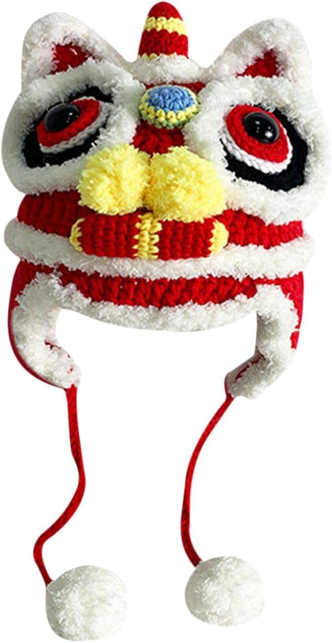 New Year Hat Chinese Style Headdress with Pom Spring Holiday Costume Supplies for Chinese New Year Favors Gifts, kid red