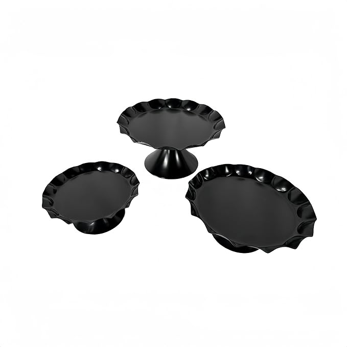 3 Pcs Metal Cake Stand Set, Scalloped Edge Cupcake Tray Dessert Display Platter, Decorative Serving Stand for Wedding, Birthday, Tea Party,Baby Show (Black)