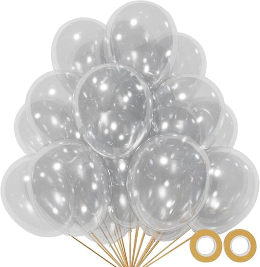 110pcs Clear Balloons, Clear Latex Balloons 12 inch, Transparent Balloon for Birthday Party Baby Shower Wedding(with 2 Ribbons)