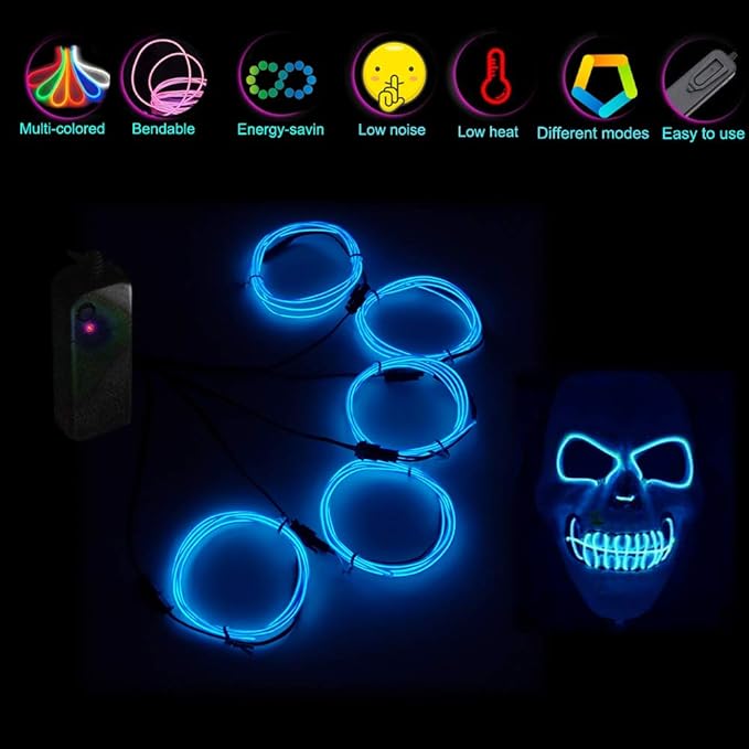 Neon Light 5-in-1 Meter Wire，Portable Battery Pack with Decorative Wire，Suitable for Birthday Parties， Thanksgiving and Other Occasions (Blue)