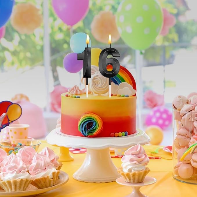 16 Candles for Cake 16 Birthday Candles 16th Birthday Decorations for Boys 16th Birthday Decorations for Girls Black Birthday Candles 16 Candle 16 Boy Birthday Cake Topper