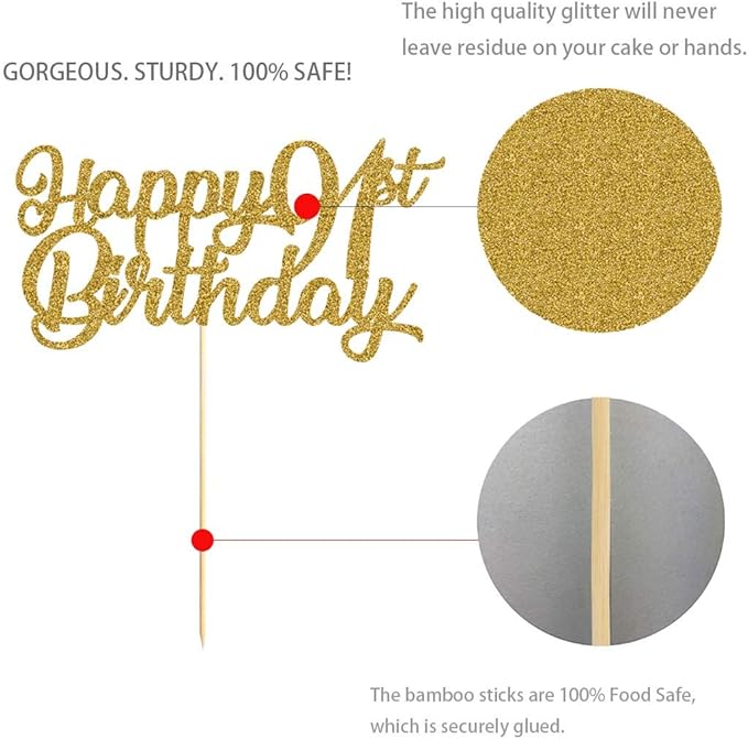 91st Birthday Cake Topper, Gold Glitter Cheers To 91 Years Party Decoration, Supply