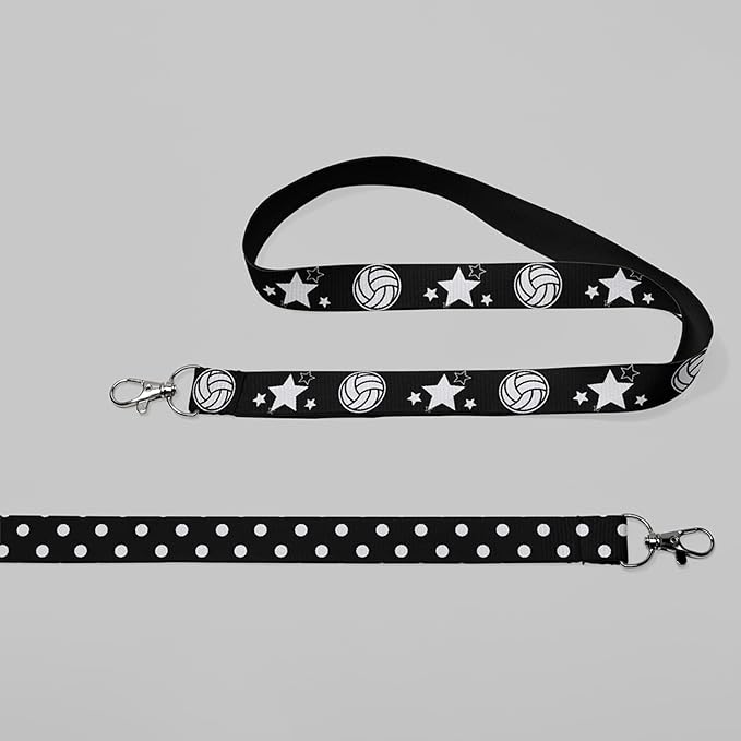 Volleyball Ribbon, 6 Pack (5/8 Inch x 3 Yards Each), Black White Sports Grosgrain Ribbon, Stars & Heartbeat Pattern for Team Gift Wrapping, Hair Bows, Party Decoration