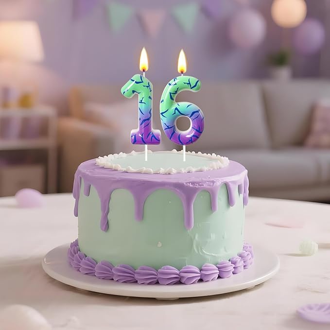 Number 6 Birthday Candle for Cake – Purple Green Gradient Number Candle with Mystic Rune Pattern, Decorative Cake Topper for Anniversary & Celebration