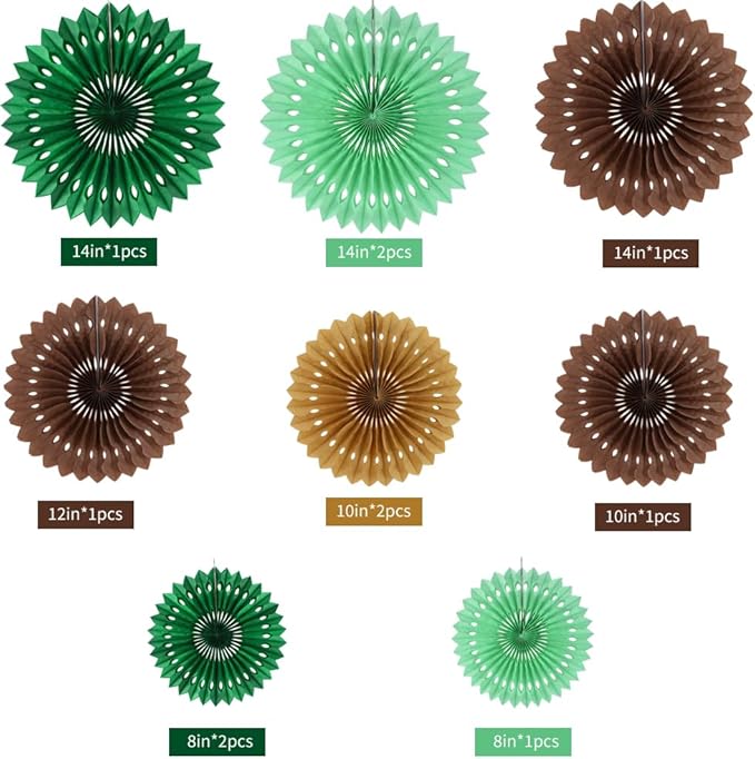 BEISHIDA Green Brown Tissue Hanging Honeycomb Round Paper Fans Decoration Set for Football Birthday Baby Shower Bachelorette Wedding Photo Booth Backdrops Anniversary Paper Party Supplies(11 Packs)