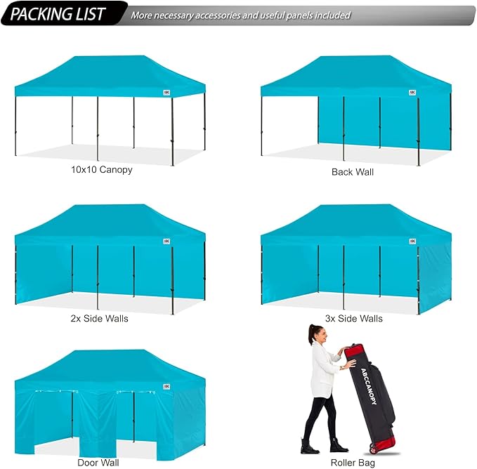 ABCCANOPY Heavy Duty Easy Pop up Canopy Tent with Sidewalls 10x20, Turquoise