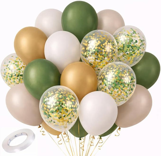 Sage Green Balloons Garland Kit 65 Pack – Boho Eucalyptus Green, Gold, White & Sand Latex Balloons for Baby Shower, Wedding, Bridal Shower, Birthday Balloon Arch Decorations