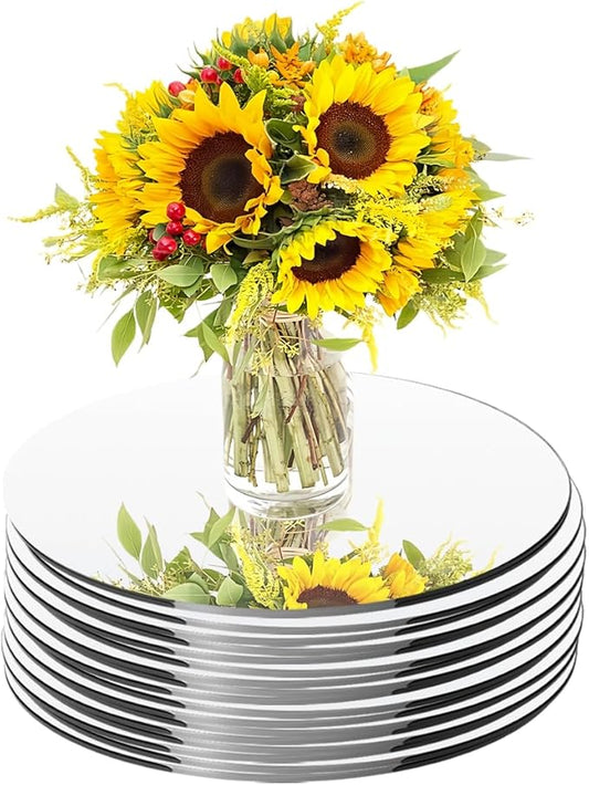 8PCS 10" Round Mirror Centerpieces for Tables Decorations, 2mm Acrylic Circle Mirror Centerpieces Mirror Tray Candle Plate Centerpiece for Wedding Table Decorations Birthday Party