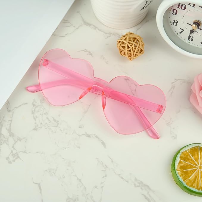 NACHLYNN 24 Pairs Pink Heart Sunglasses for Women Rimless Heart Shaped Sunglasses Candy Color Glasses for Party Favors