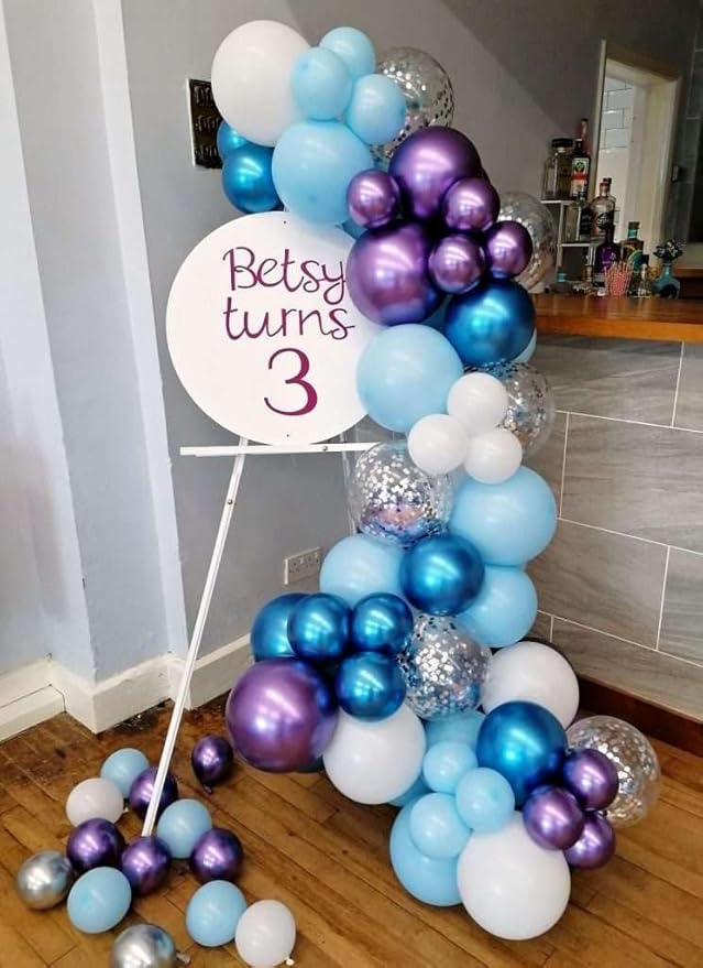 Dagelar Snow Balloons Set, Pearl Purple Blue Metallic Purple Blue Snowflake Latex Balloon with Silver Confetti Balloons for Winter Wonderland Christmas Princess Girl Birthday Baby Shower Party Decor