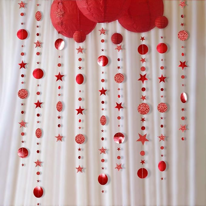 Decor365 Twinkle Star Garland Glitter Red Party Decorations Star Banner Ceiling Hanging Streamer Backdrop for Birthday Valentine’s Day Christmas Lunar New Year Weddings Romantic Theme Party Supplies