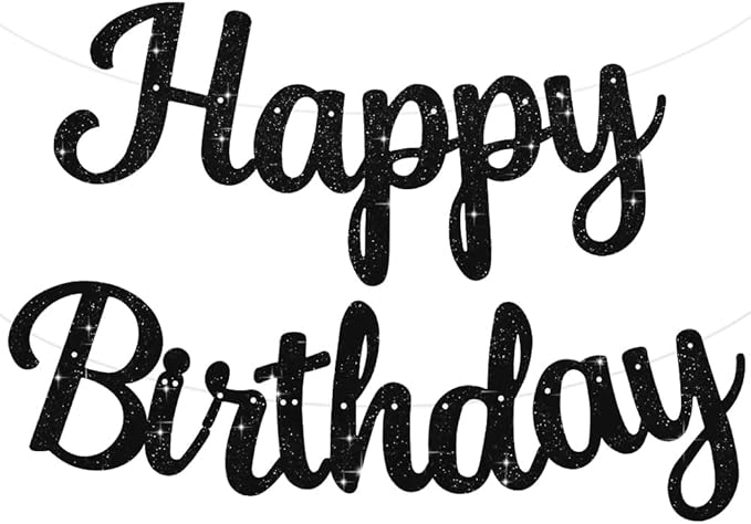 BEISHIDA Happy Birthday Banner - NO DIY,Black 10Feet Pre-Strung-Glitter Birthday Sign Garland Backdrop Decorations for Women men Party