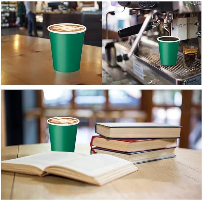 75 Pack 8 oz Disposable Coffee Cups, Paper Hot Cups, Beverage Cups Suitable for Home, Kitchen, Office, Paper Cups for Birthday Parties, Outdoor Campings and DIY (Green)