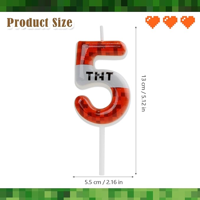 TNT Themed Birthday Candles for Boys Girls, Craft Pixels Cake Topper,Number 12 TNT Cake Toppers，Pixel Birthday Cake Candle,Kids Themed Birthday Party Supplies (Number 12)