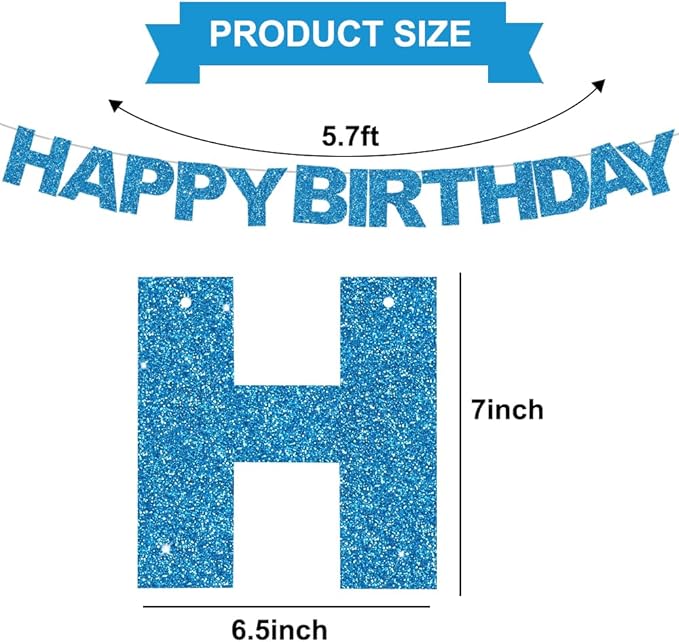 BEISHIDA Happy Birthday Banner - Pre-Strung No DIY Birthday Decorations - Happy Birthday Sign - Birthday Banner for Women, Kids - Backdrop Sky Blue