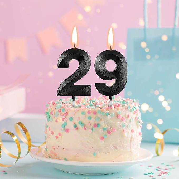Number 29 Birthday Candles, 1.96 Inch Happy Birthday Cake Candles Cupcakes Topper Decoration for Birthday Party Wedding Anniversary Celebration Supplies (Black)