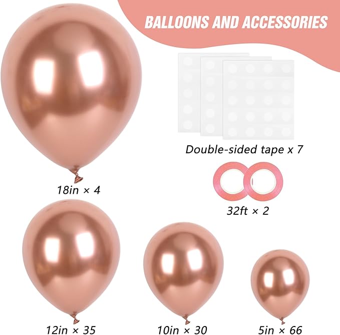 RUBFAC 135pcs Rose Gold Balloons Different Sizes 18 12 10 5 Inches, Latex Balloon Garland Arch Kit for Birthday Party Valentine's Day Baby Shower Graduation Wedding Holiday Decoration