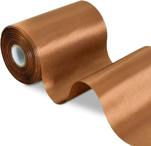 TONIFUL 4 Inch Wide Coffee Brown Solid Satin Ribbon 22yd Fabric Large Ribbon for Cutting Ceremony Grand Opening Chair Sashes Table Hair Car Bows Floral Craft Sewing Wrapping Wedding Party Decoration