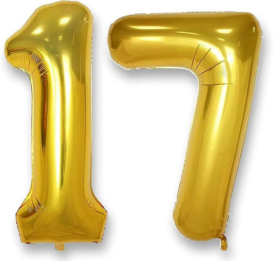 AULE 40 Inch Large 17 Number Balloons Gold, Big Foil Number Balloons, Giant Helium Happy 17th Birthday Party Decorations for Boy and Girl, Huge Mylar 71 Anniversary Party Supplies