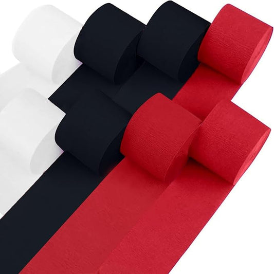 Captain Décor 8 Red Black and White Streamers, 656ft Pack of Crepe Paper for Red Black and White Party Decorations, Bridal Shower and Party Supplies & Birthday Decoration (1.8 inch x 82 ft/Roll)