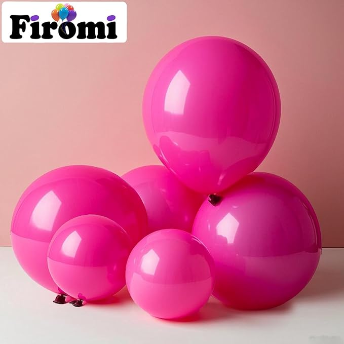 Firomi Small Hot Pink Balloons 5-inch 100 Pack Helium Round Thicken Latex Balloon for Wedding Birthday (with 2 Ribbons)