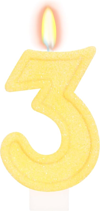 Yellow Birthday Candles for Boys Girls - Number 3 Candle Cake Topper for Yellow Party Decorations Sunflower Birthday Decorations