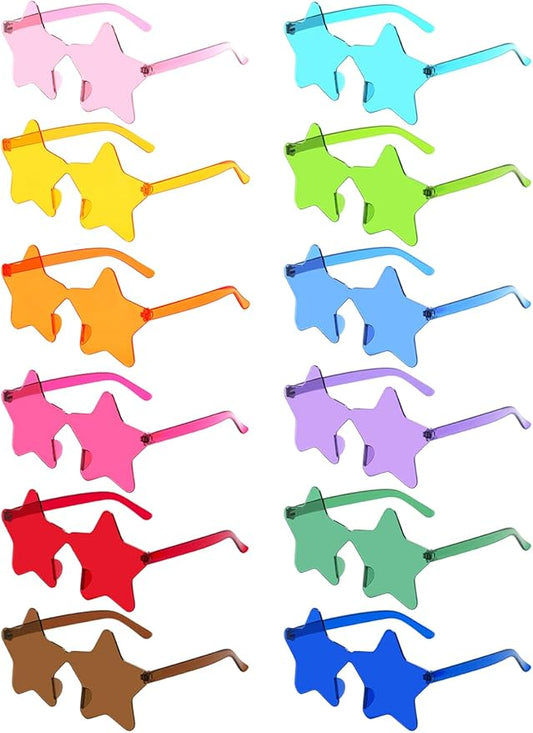 12 Pairs Star Sunglasses Bulk Colorful Rimless Star Glasses for Women Adults Fun Trendy Transparent Star Sunglasses Birthday Party Favor