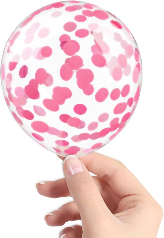 Pink Confetti Balloons, 40 Pcs 5 Inch Clear Balloons with Confetti Inside for Birthday Party Graduation Engagement Cake Topper Decor Bridal Shower Baby Shower Decoration Supplies