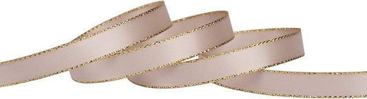 3/8" Double Face Satin Ribbon with Gold Edge 25 Yards (813-Vanilla), Set for Gift Wrapping, Party Decor, Wedding and Craft