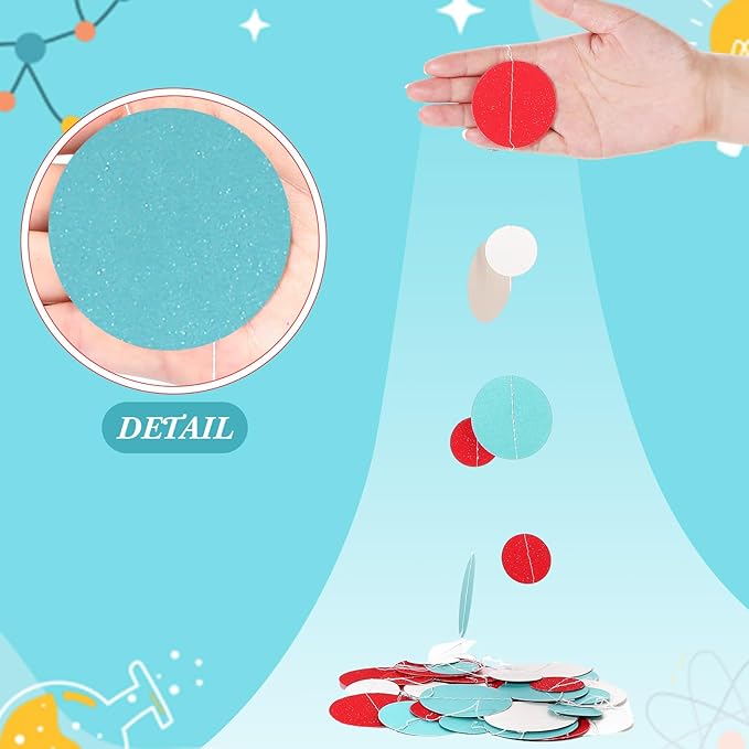 Outus 10 Pieces Colorful Circle Garland Banner Hanging Paper Dot Decorations for Classroom, Birthday Party, Baby Shower, Wedding Backdrop & Photo Booth Graduation Decor (Light Blue,White,Red)