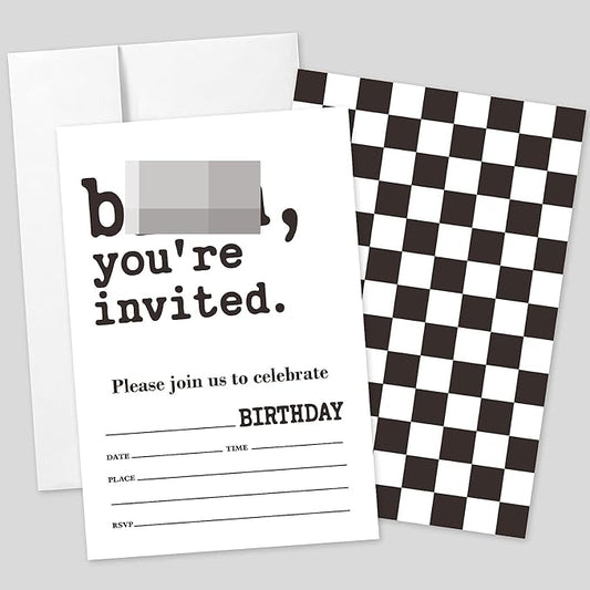 20 Sets Bro You're Invited Boys Birthday Party Invitations With Envelopes,Black and White Double-sided Printed Birthday Party Invitation Invite Cards for Teen Tween Boy,Boys Birthday Party Invites
