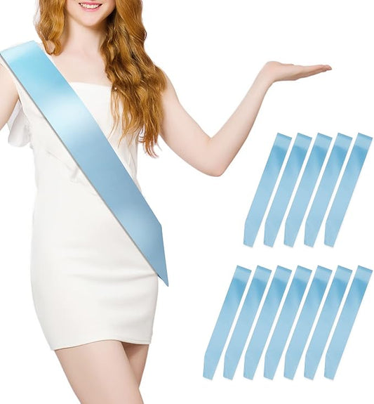 12 Pcs Sash Blank Satin Sash Party Decorations Plain Sash Light Blue Sash Sashes for Pageants Sashes for Birthday, Wedding, Graduation, DIY, Beauty Pageant, Hen Party, Homecoming, Make Your Own Sash