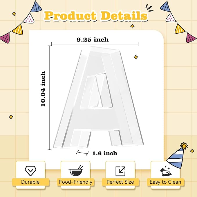 Ledido 10’’ Acrylic Letter Charcuterie Board Box, Reusable Fillable Serving Tray for Candy Cake Fruit Snack, Easy-Clean Acrylic Charcuterie Tray for Birthday Anniversary Party Decorations, Letter A