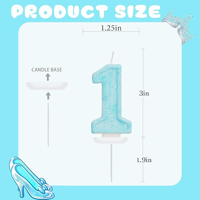 Blue Birthday Candles - Number 1 Candle for A Little Boo 1st Birthday Decorations Boy Girl, Sky Blue Cake Decorations Big One Theme Party Supplies