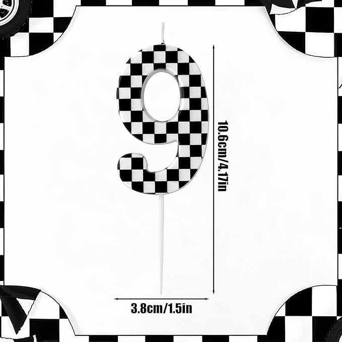 Racing Cars Themed Birthday Candle, Checkered Flag Number Candles Black and White Candles Happy Birthday Cake Topper Party Decorations for Boys Racing Cars Themed Party Supplies (Number 9)