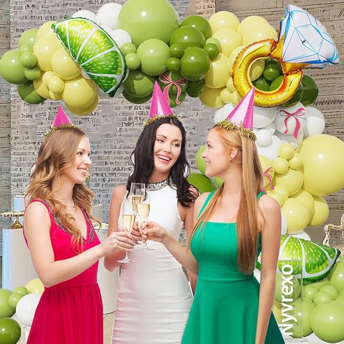 Margs and Matrimony Bachelorette Balloon Garland Arch Kit, 154Pcs Dusty Green and Yellow Lemonade Martini Balloons for Bridal Shower Last Single Celebration Wedding Birthday Party Decorations