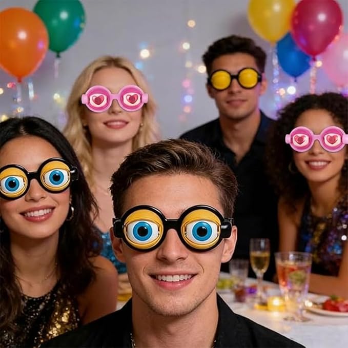 2Pcs Funny Glasses for Adults Crazy Eye Glasses(with 2 Glasses Cords), Eyes Glasses Adult Size Silly Sunglass With Blinking Eyeball for Party and Performances