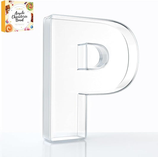 10" Acrylic Charcuterie Letters Fillable Tray, Reusable Alphabet Number Shaped Serving Plates for Charcuterie Board, Display Fruit, Candy, Cake, Party Decor, Birthday, Anniversary（P）