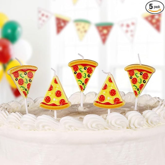 Pizza Birthday Candles for Cakes & Cupcakes – 5-Pack Fun Paraffin Wax Party Candles with Pizza Slice Shapes – Unique Cake Toppers for Kids’ Birthdays, Pizza Parties & Food-Themed Events