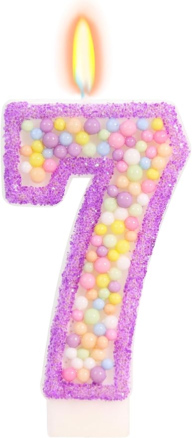 Birthday Candles - Number 7 Candle, Colorful Macaron Candles for Boys/Girls, Purple Party Decorations, Purple Cake Decorations