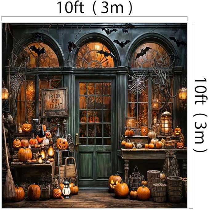 Kate 10x10ft/3x3m Halloween Backdrop Trick or Treat Pumpkin Lantern Bat Interior Decoration Digital Printed Cloth Background Photo Studio Props